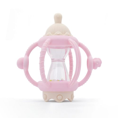 Baby Carousel Teething Toy with Soft Silicone & ABS, 2-in-1 Rattle and Removable Teether Ring, BPA-Free Multi-Sensory Toy for Infants 0–12 Months Newborn Gift for Boys and Girls (Pink)