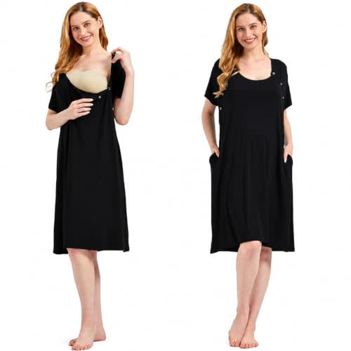 Mama & Wish Labor and Delivery Gown 3 in 1 Labor, Delivery and Nursing Gown for Hospital Made with Ultra-Soft Fabric