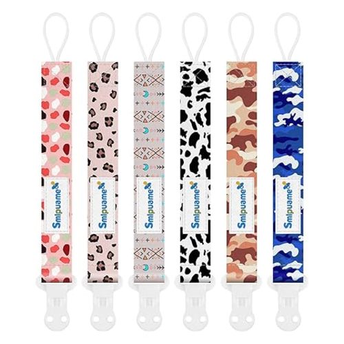 Smlpuame Baby Pacifier Clip for Boys Girl,6 Pack Stylish Binky Clips Strap,Paci Holder with Clips Universal Lightweight Fits Most Pacifiers Teeher Toy Teething Ring Soothie,Baby Gifts(Dinosaur)