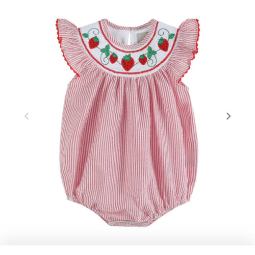 Red Seersucker Strawberry Smocked Romper - Lil Cactus