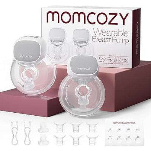 Momcozy Hands Free Breast Pump S9 Pro Updated, Wearable Breast Pump of Longest Battery Life & LED Display, Double Portable Electric Breast Pump with 2 Modes & 9 Levels - 24mm (2 Count, N-Gray)