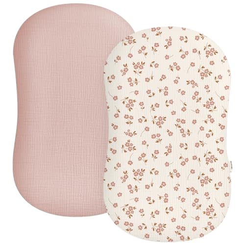 Muslin Baby Lounger Cover 2 Pack, Soft Breathable Newborn Lounger Pillow Cover for Boys Girls Infant (Flower E & Pink)
