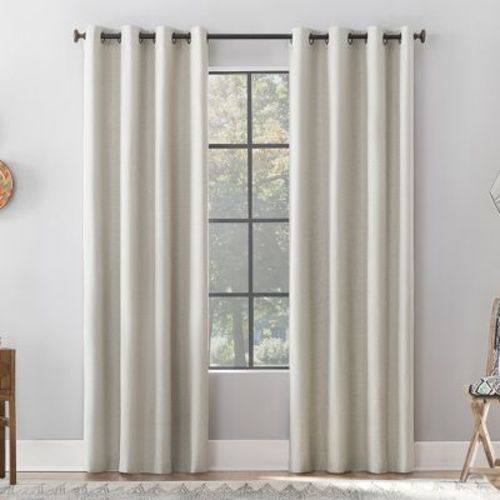 50"x63" Archaeo Total Blackout Textured Linen Blend Grommet Top Curtain Panel White: Modern Noise Reduction Indoor Drapery