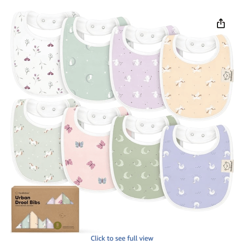 KeaBabies 8-Pack Organic Baby Bibs for Drooling and Teething
