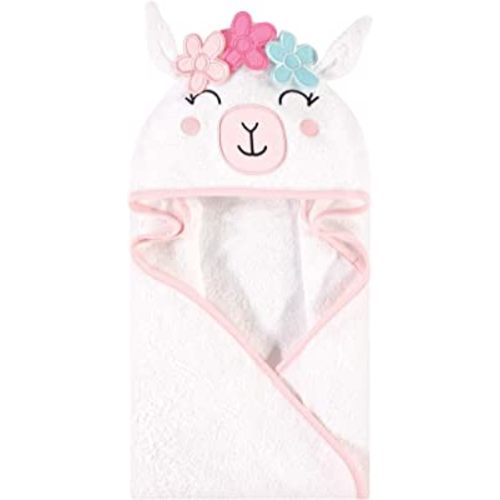 Hudson Baby Unisex Baby Cotton Animal Face Hooded Towel, Flower Llama, One Size