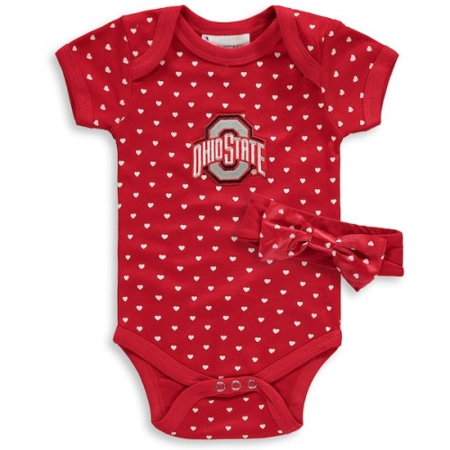 Ohio State Buckeyes Girls Newborn & Infant Hearts Bodysuit and Headband Set - Scarlet