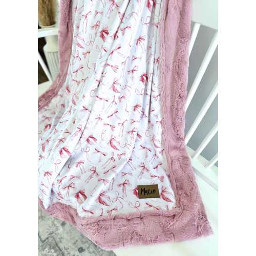 Minky Blanket with Bows; Large Fur Blanket for Girls Bedding