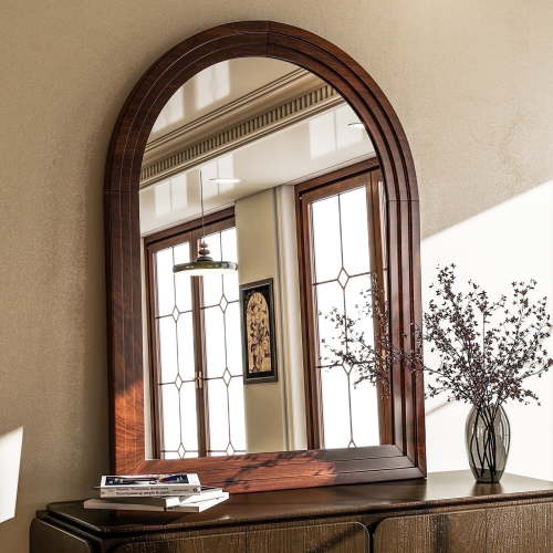 BEAUTYPEAK 36"x 24" Arched Bathroom Mirror Wall Mirror Wooden Frame