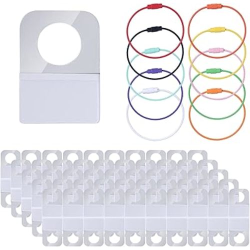 Holder for Yoto Cards Rings and Tabs, 100pcs 1.26x0.87in Self Adhesive Labels and 10pcs Stainless Steel Keyring Loop Case Storage Organizer Ideal Accessories for Yoto Player Marking Stickers