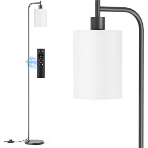 SIBRILLE Floor Lamp with Linen Shade, Dimmable Tall Standing Lamp with Remote Control & 3 Color Temperatures, Modern Floor Lamps for Living Room Bedroom Office Corner, 9W LED Bulb Included