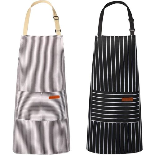 VALOME 2 Pack Kitchen Aprons, Apron for Cooking with 2 Pockets, Unisex Adjustable Neck Strap Chef Aprons for Men Women