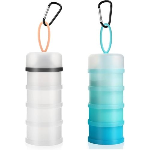 Accmor 2 Pcs Protein Powder Container to Go with Funnels Stand, 4 Compartments Stackable Protein Powder Dispenser for Workout, Fitness, Travel