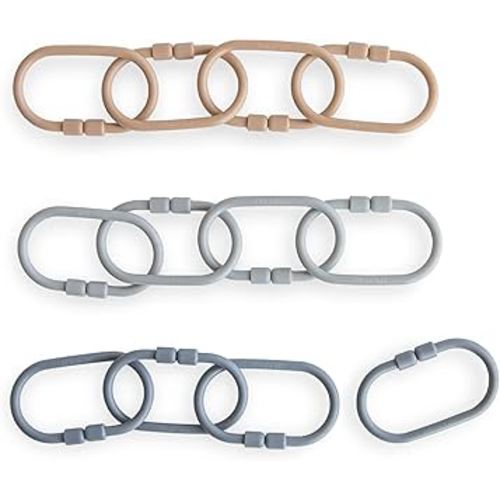 mushie Baby Chain Link Rings Toy 12 Count | Multiuse Car Seat Stroller Connecting Toy (Natural, Stone, Tradewinds)