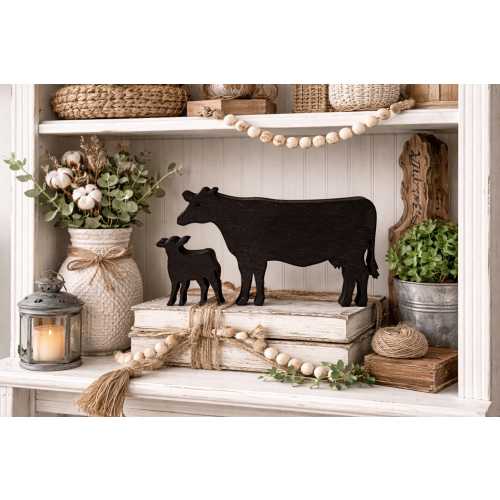Farm house Decor Black Mini Cow and Calf Wood Cutouts | Rustic Animal Silhouettes