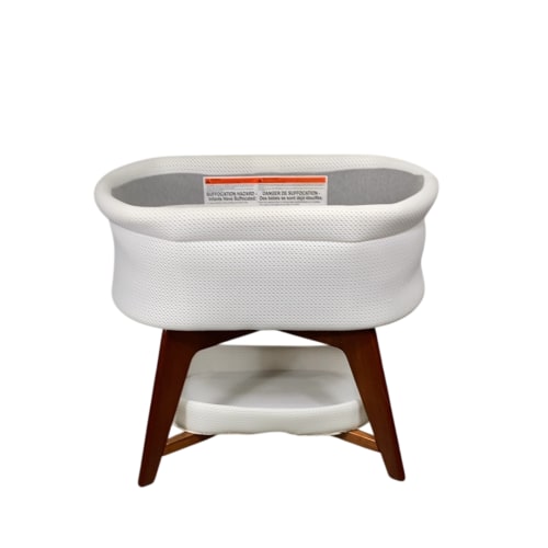 TruBliss Evi Smart Bassinet with Smart Technology, White with Walnut Base