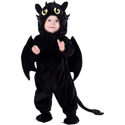 Infant Dragon Costume, Baby Wild Animal Cosplay Newborn Boys Girls, Toddler Halloween Onesie Clothes 6-9 Months, Black