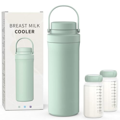 Xaproo 22oz Breast Milk Cooler Bottle, Portable Milk Cooler for Breastmilk with 360° Total Cooling for 24 Hours, Breastmilk Chiller with 2pcs Baby Bottles, Breastfeeding Essentials for Baby, BPA-Free
