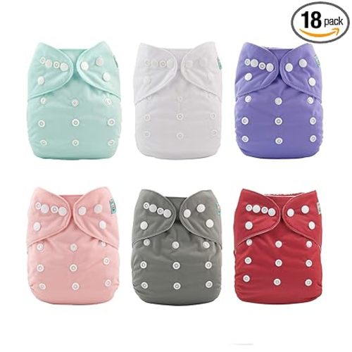 ALVABABY 6 Pack Cloth Diaper with 12 Inserts One Size Adjustable Washable Reusable Diaper Cover for Baby Girls and Boys