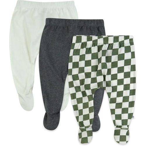 HonestBaby Unisex-Baby 3-Pack Footed Pants Roomy Fit Pull on Bottoms 100% Organic Cotton for Infant Baby Boys, Girls, Unisex