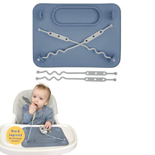 Busy Baby Silicone Mat NEW Suction Cups Self Feeding with 4 Straps (Pewter)