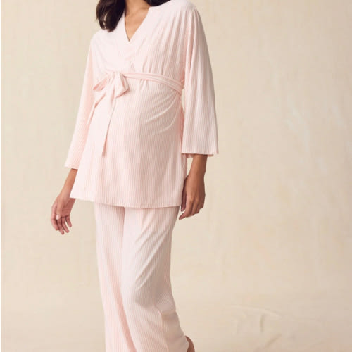 LAKE | Women | DreamModal™ Pajamas | English Rose Pencil Stripe Maternity Kimono Bundle