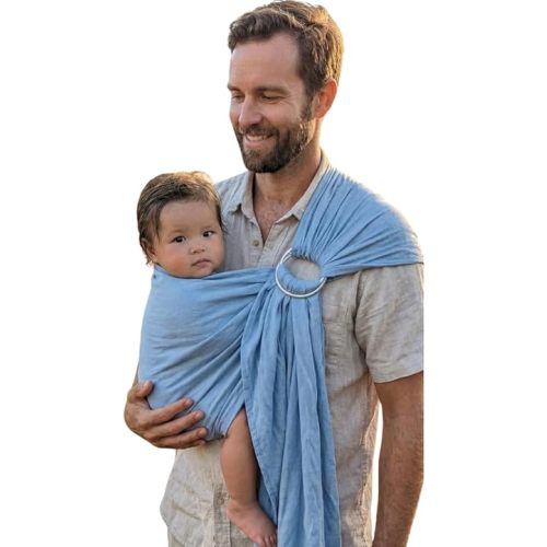 Organic Baby Ring Sling Carrier – Boho Hemp & Eucalyptus Wrap for Newborn to Toddler – Non-Toxic, ASTM-Certified, Ergonomic, Gift Box Included – Azure Sky