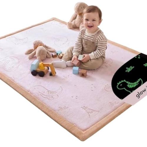 Hakuna Matte GlowCloud Baby Play Mat for Floor 47”x 67” Dinosaurs – Coral Velvet Memory Foam Rug for Crawling & Cozy Play – Non-Slip, Water-Resistant, Easy-Care Tummy Time Mat, Playmat for Playpen