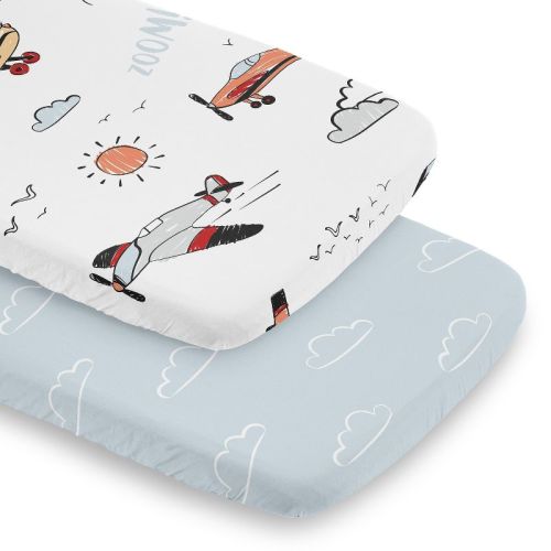 Sweet Jojo Designs Boy Baby Bassinet Fitted Sheets Set Airplane Blue Red and Grey 2pc