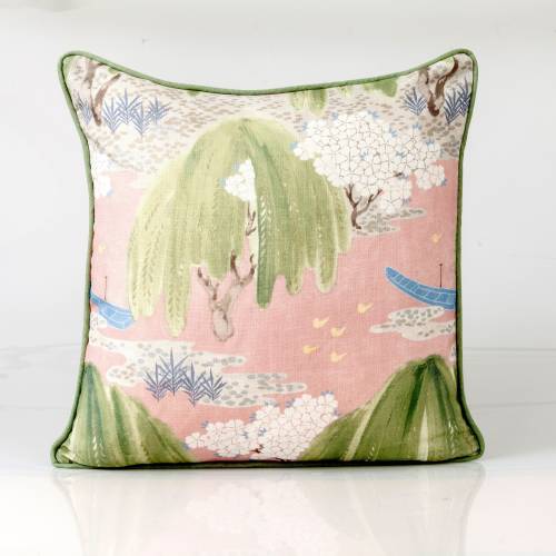 Thibaut Willow Tree Pillow Cover, Blush Pink Green Chinoiserie