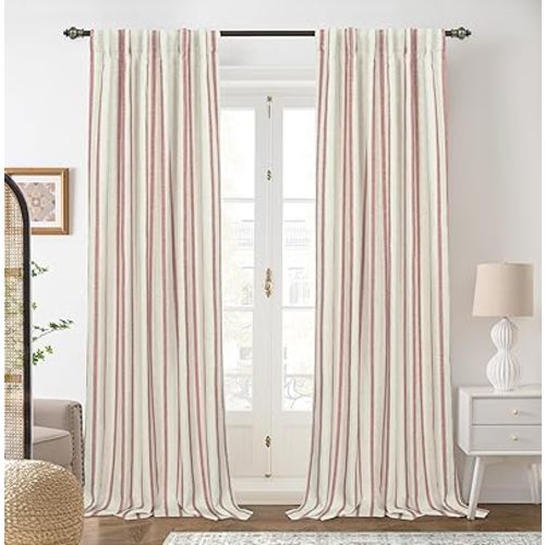 DriftAway Farmhouse Stripe Blackout Curtains, W52xL84, Red