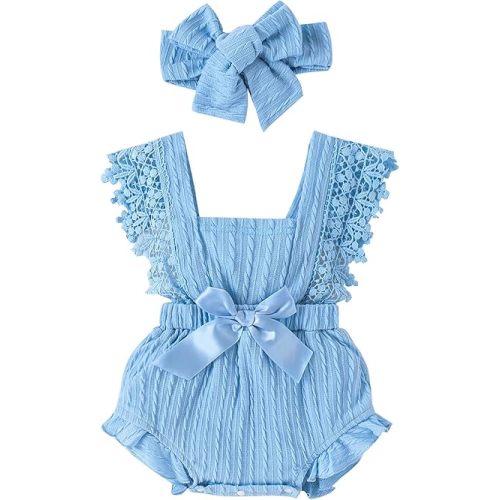 Douhoow Infant Baby Girl Plaid Romper Baby Short Sleeve Pleated Romper Bodysuit Summer Spring Outfits