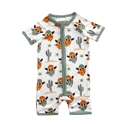 Bamboo Shorty Romper | Smiley Cowboy