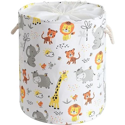 Panier à linge pour bébé, panier à linge pour enfants pour décoration de chambre, panier de rangement rond de 58 l avec poignée pour chambre d'enfant, vêtements sales (animaux)