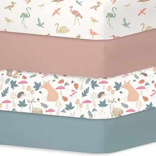 Little Grape Land Crib Sheets Fitted 4 Pack, Baby Crib Mattress Sheets, Super Warm Bed Sheets, Size 28"x 52" for Standard Crib and Toddler Mattresses, Super Soft and Breathable Microfiber Birds