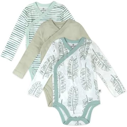 HonestBaby Baby 3-pack Long Sleeve Side-snap Kimono Bodysuits Organic Cotton for Infant Baby Boys, Girls, Unisex