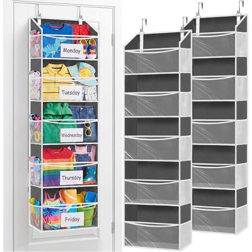 Over The Door Organizer 5 Tiers, Extra Large Behind Door Storage of 10 Compartments, 80 lbs Weight Capacity Hanging Storage Organizer with Clear Window Kids Toys, Shoes,Diapers, Room Storage, White