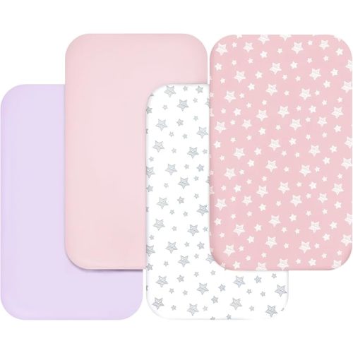 Bassinet Sheets for Baby Boys Girls 4 Pack(33" x 20"), Compatible with AirClub, Mika Micky, Baby Delight, Dream On Me, Koola, AMKE and Other Rectangle Bassinet Mattress, Pink