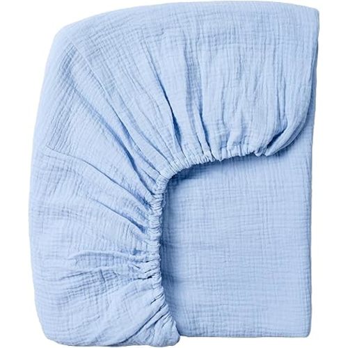 Meracorallo Muslin Fitted Crib Sheet, 100% Cotton, 28"x52", Sky Blue