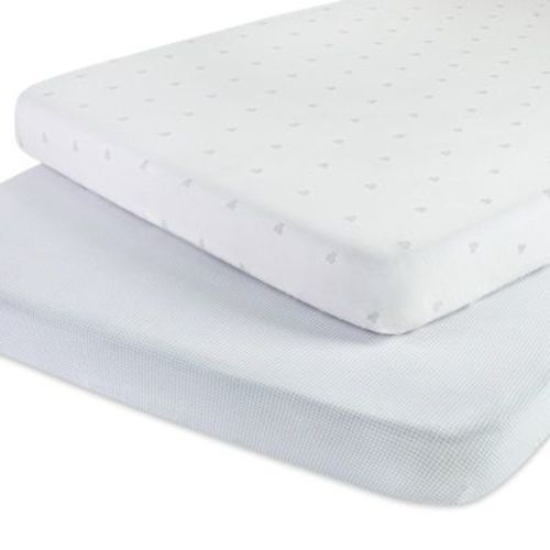 Ely's & Co. 2 Pack Jersey Pack n Play / Mini Crib Sheets Gingham Bear Collection - Blue