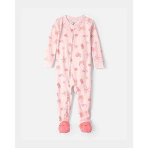 Baby Girl Seashell 100% Cotton Snug Fit 1-Piece Pajama - Pink | Carter's