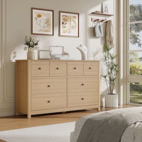 8 Drawer Dresser for Bedroom - Simply Modern Chest of Drawers, Wood Storage Double Dresser, Deep Drawers, Suitable for Living Room, Hallway Entryway