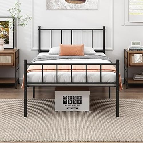 Twin Bed Frame-Classic Metal Platform Bed Frame,Mattress Foundation with Steel Slat Support,Under Foundation Storage,No Box Spring Needed, Easy Assembly, Twin Size