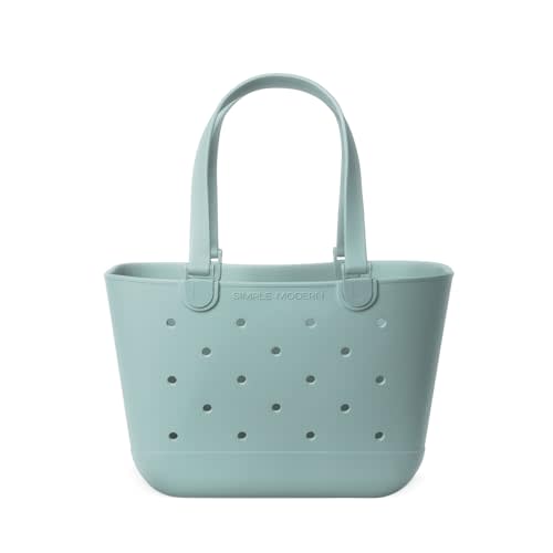 Simple Modern Waterproof Rubber Beach Bag | Large | Green | Getaway Tote Bag with Zipper Pocket, Beach Tote & Pool Bag for Travel, Boat, Groceries | Beach Essentials | Sea Glass Sage