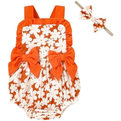 GRNSHTS Baby Girl Romper Ruffles Summer Bodysuit Sleeveless Strap Outfits Floral and Fruit Print Clothes