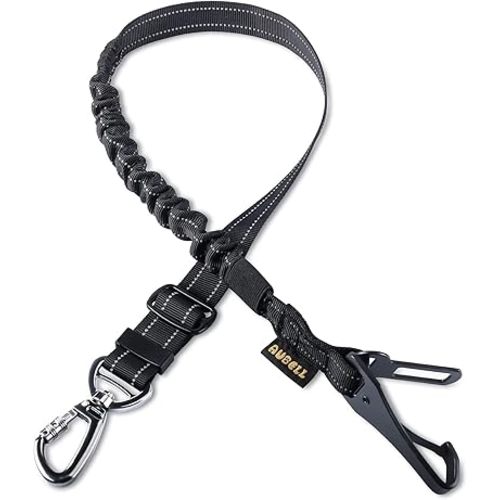 AUBELL Dog Seat Belt for Car,Updated 3-in-1 Adjustable Reflective Bungee Heavy Duty Dog Car Harness Tether with Clip Hook Latch & Buckle,Swivel Zinc Alloy Carabiner,Black