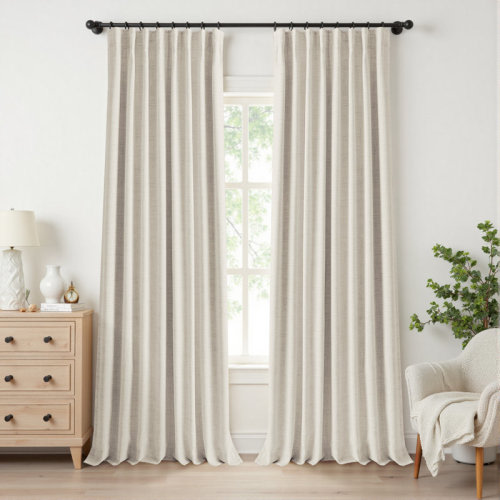 Wade Logan® Birglinde Faux Linen Textured Thermal 100% Blackout Curtains for Bedroom Living Room Rod Pocket/Ring Clips & Reviews | Wayfair