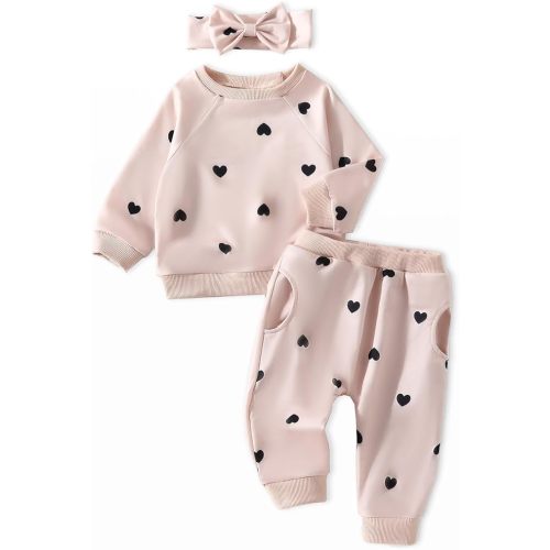 AMAWMW Infant Baby Girl Clothes Long Sleeve Loose Sweatshirts Pockets Pants Headband Outfits Fall Winter Spring Gift