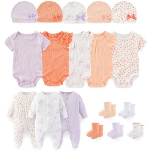 Baby Boy Girl Layette Set 18 Piece Infant Essentials Must Haves Clothes 0-9 Month Rompers+Bodysuits+Hats+Socks