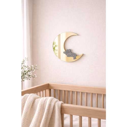 Gold Crescent Moon Mirror: Sleeping Black Bear Nursery Decor