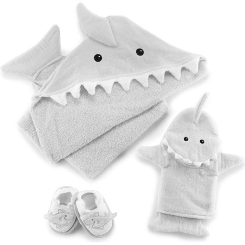 Baby Aspen Let the Fin Begin 4-Piece Bath Set, Open Grey